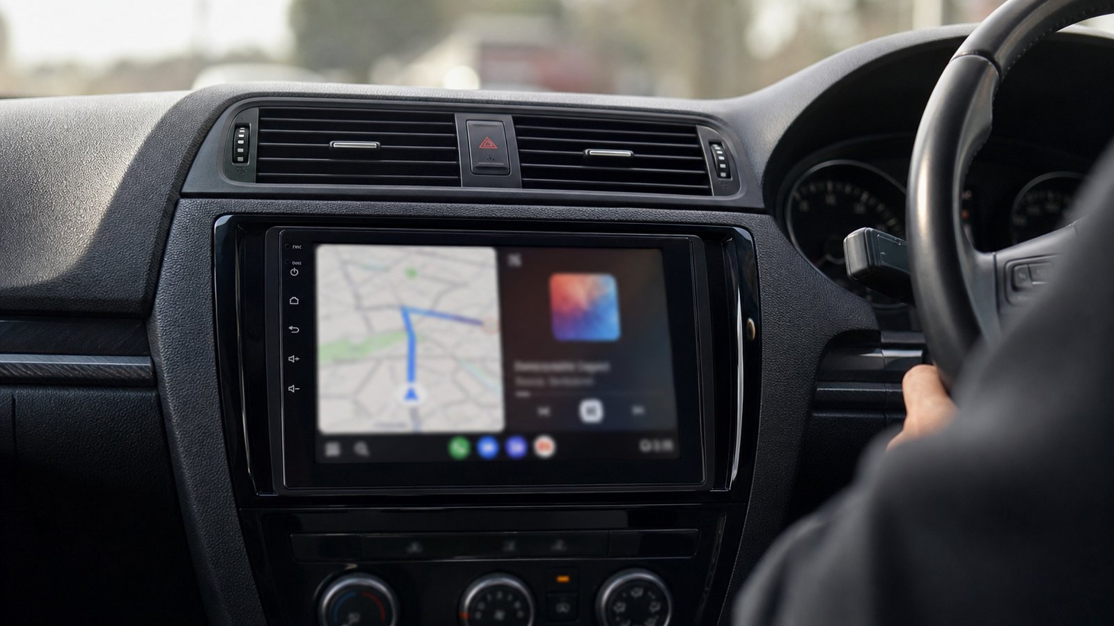 Installed Double DIN Android car stereo in a UK car dashboard