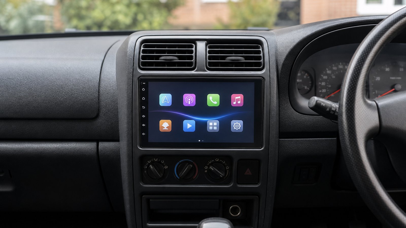 Installed Double DIN Android car stereo in a UK car dashboard